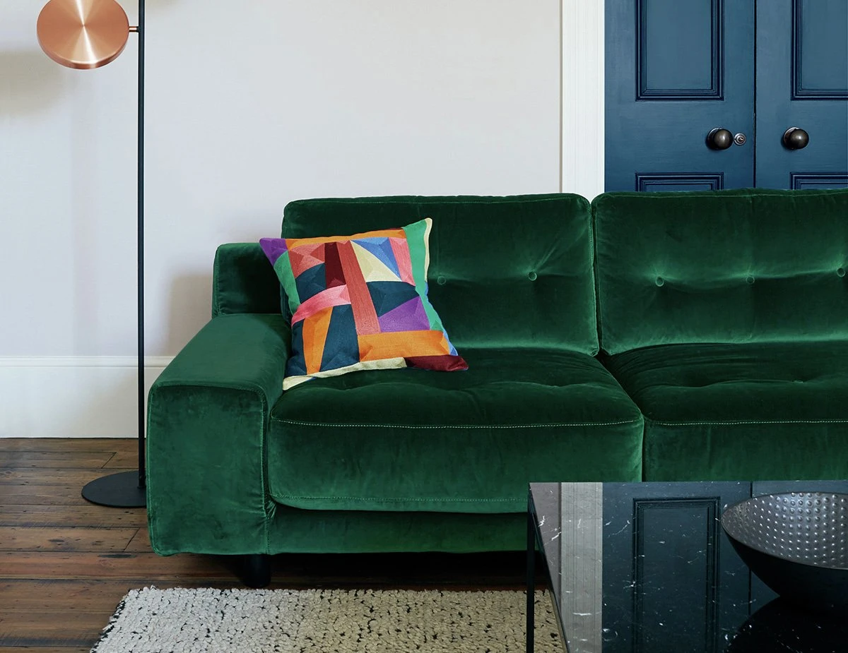 Habitat Hendricks Velvet Right Hand Corner Chaise Sofa-Green 2 Habitat Hendricks Velvet Right Hand Corner Chaise Sofa-Green - Image 2