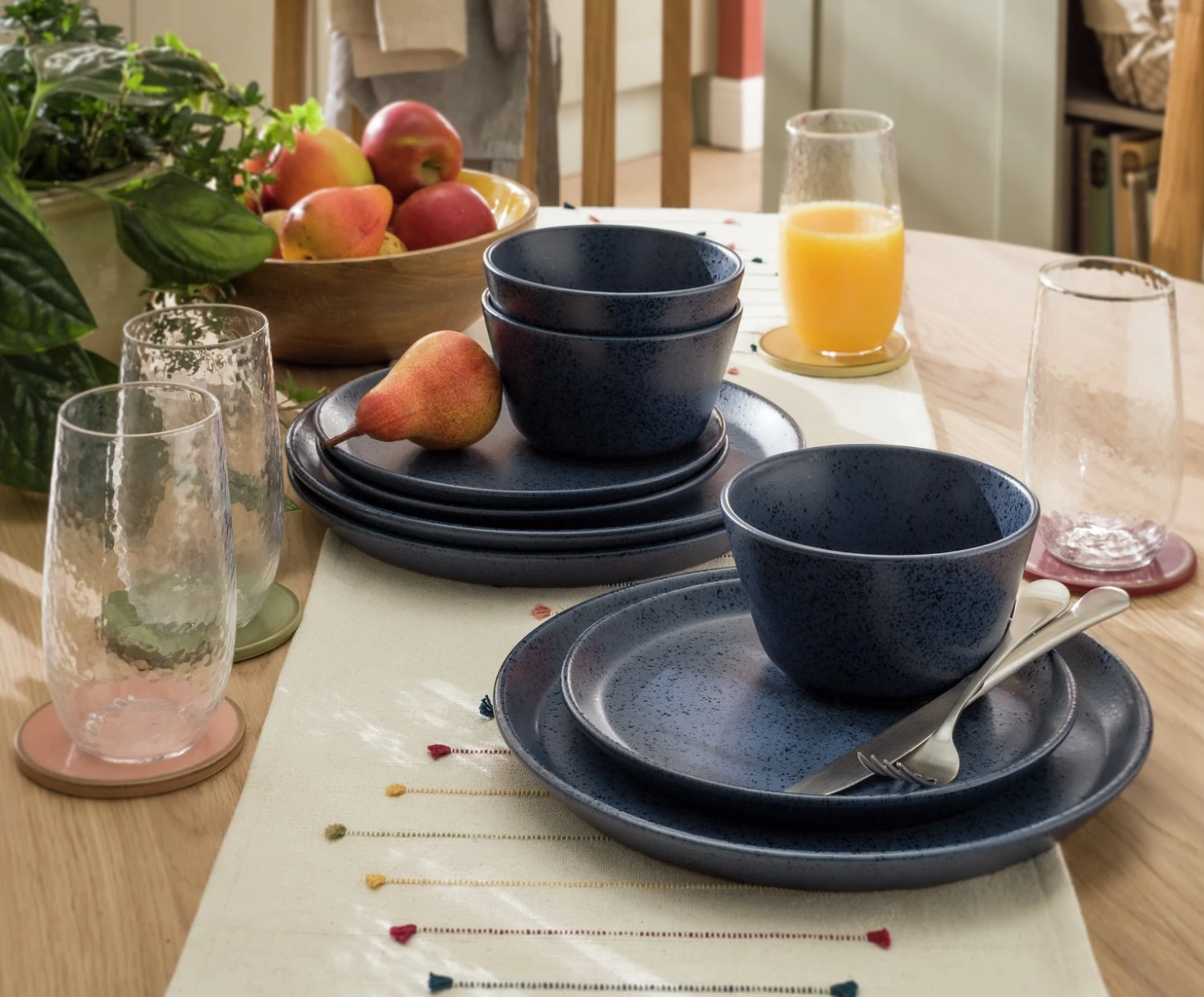 Habitat Addison 12 Piece Stoneware Dinner Set - Blue 2 Habitat Addison 12 Piece Stoneware Dinner Set - Blue - Image 2