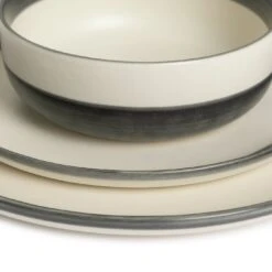 Habitat Stripe 12 Piece Stoneware Dinner Set - Multicoloured -Habitat Store 9360992 R Z001B