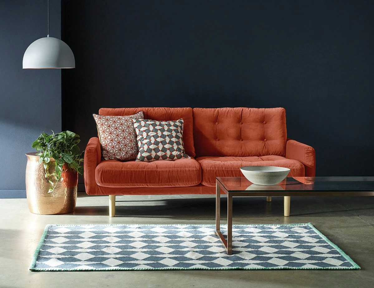 Habitat Fenner Velvet 3 Seater Sofa - Orange 2 Habitat Fenner Velvet 3 Seater Sofa - Orange - Image 2