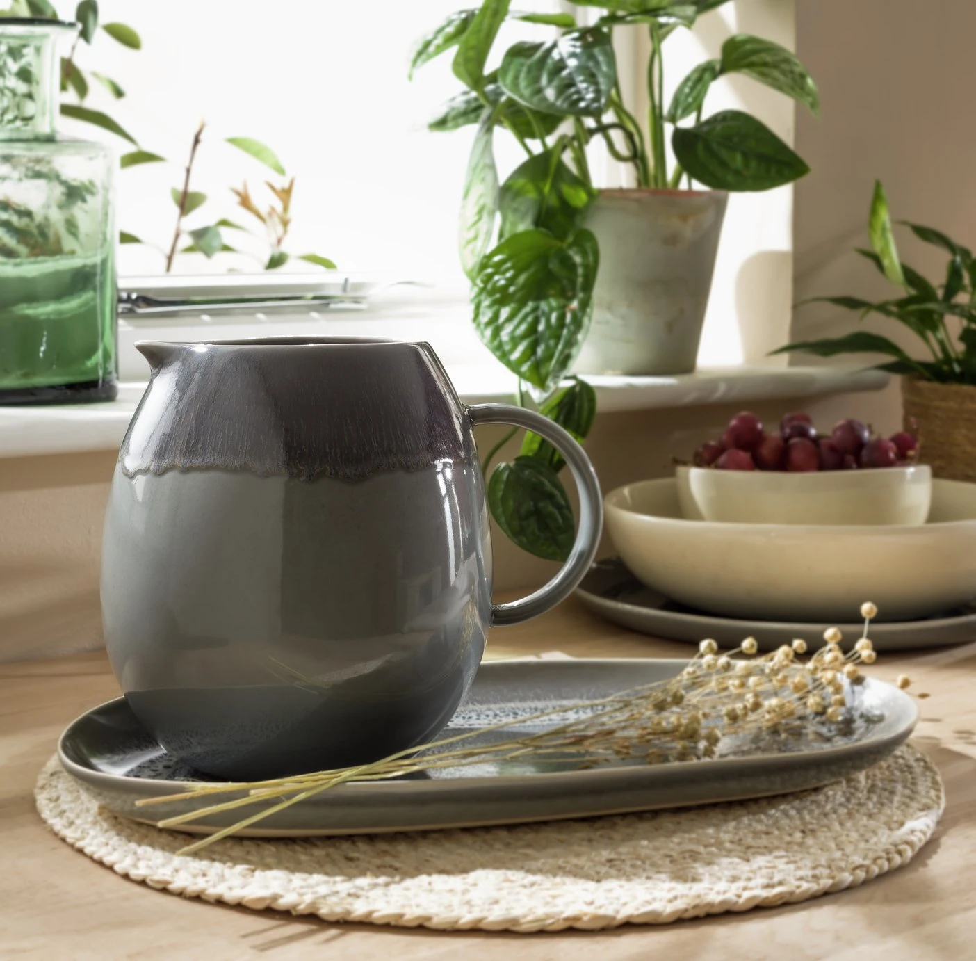 Habitat Evora Stoneware Jug - Green 2 Habitat Evora Stoneware Jug - Green - Image 2