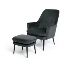 Habitat Celine Velvet Wingback Chair With Footstool-Charcoal -Habitat Store 9401019 R Z002A