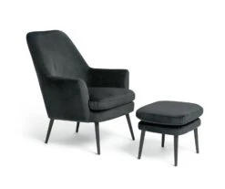 Habitat Celine Velvet Wingback Chair With Footstool-Charcoal -Habitat Store 9401019 R Z004A