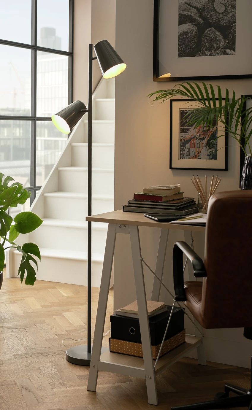 Habitat Iras Double Head Floor Lamp - Grey 1 Habitat Iras Double Head Floor Lamp - Grey