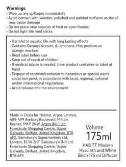 Habitat 175ml Ceramic Diffuser - Hyacinth And White Birch 7 Habitat 175ml Ceramic Diffuser - Hyacinth And White Birch -Habitat Store 9415847 R Z010A