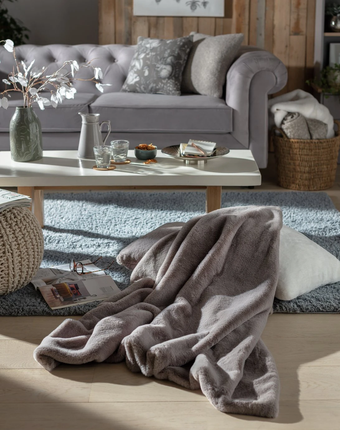 Habitat Faux Fur Plain Throw - Grey - 125x150cm 2 Habitat Faux Fur Plain Throw - Grey - 125x150cm - Image 2