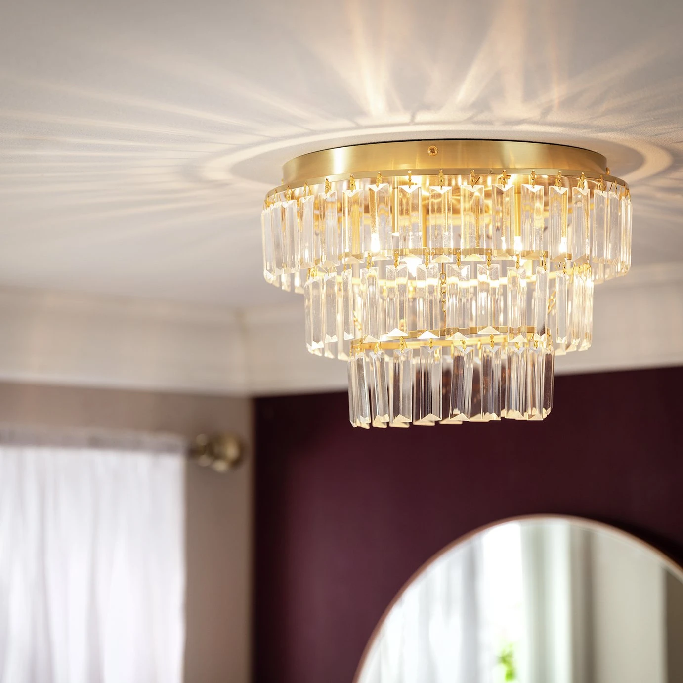 Habitat Presley Glass 3 Tier Flush To Ceiling Light - Brass 1 Habitat Presley Glass 3 Tier Flush To Ceiling Light - Brass