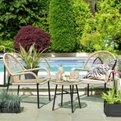 Habitat Java 2 Seater Metal Garden Bistro Set - Natural