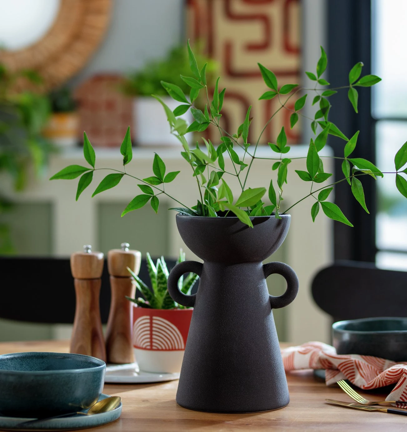 Habitat Large Ceramic Vase With Handles - Black 2 Habitat Large Ceramic Vase With Handles - Black - Image 2