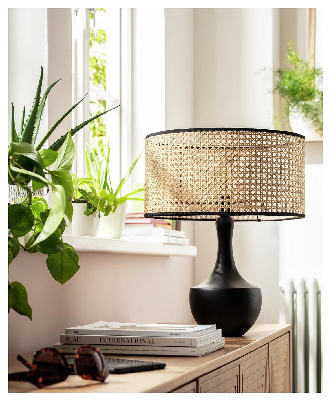 Habitat Ashi Rattan 40cm Shade - Natural & Black 2 Habitat Ashi Rattan 40cm Shade - Natural & Black - Image 2