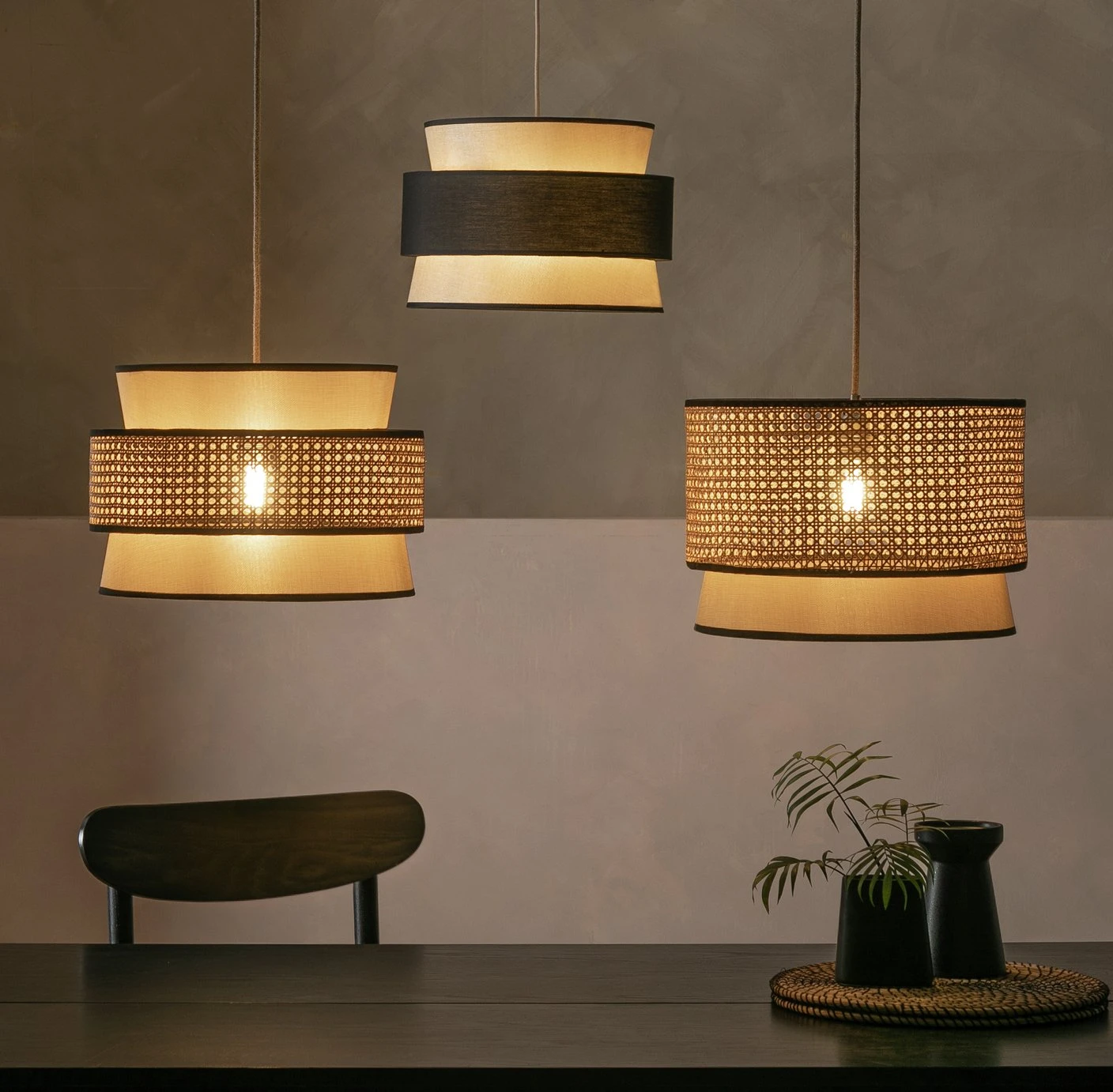 Habitat Ashi Rattan 40cm Shade - Natural & Black 6 Habitat Ashi Rattan 40cm Shade - Natural & Black - Image 6