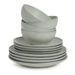 Habitat Textured Ripple 12 Piece Dinner Set - Chalk -Habitat Store 9529764 R Z002A