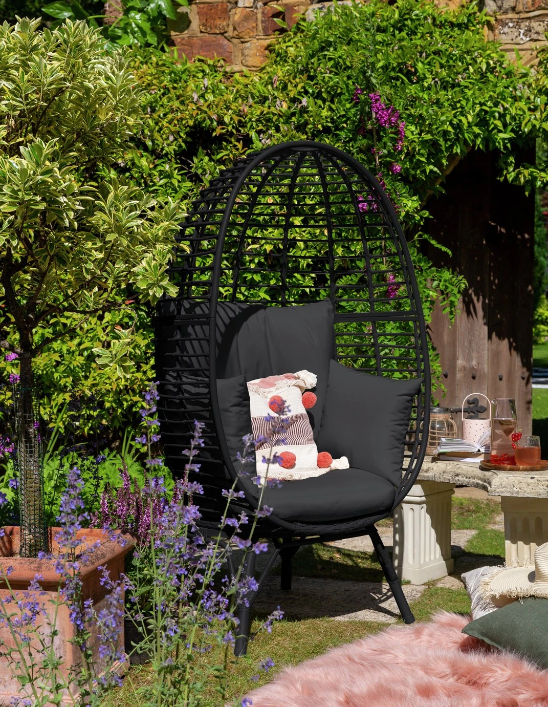 Habitat Kora Rattan Effect Garden Egg Chair - Black 1 Habitat Kora Rattan Effect Garden Egg Chair - Black