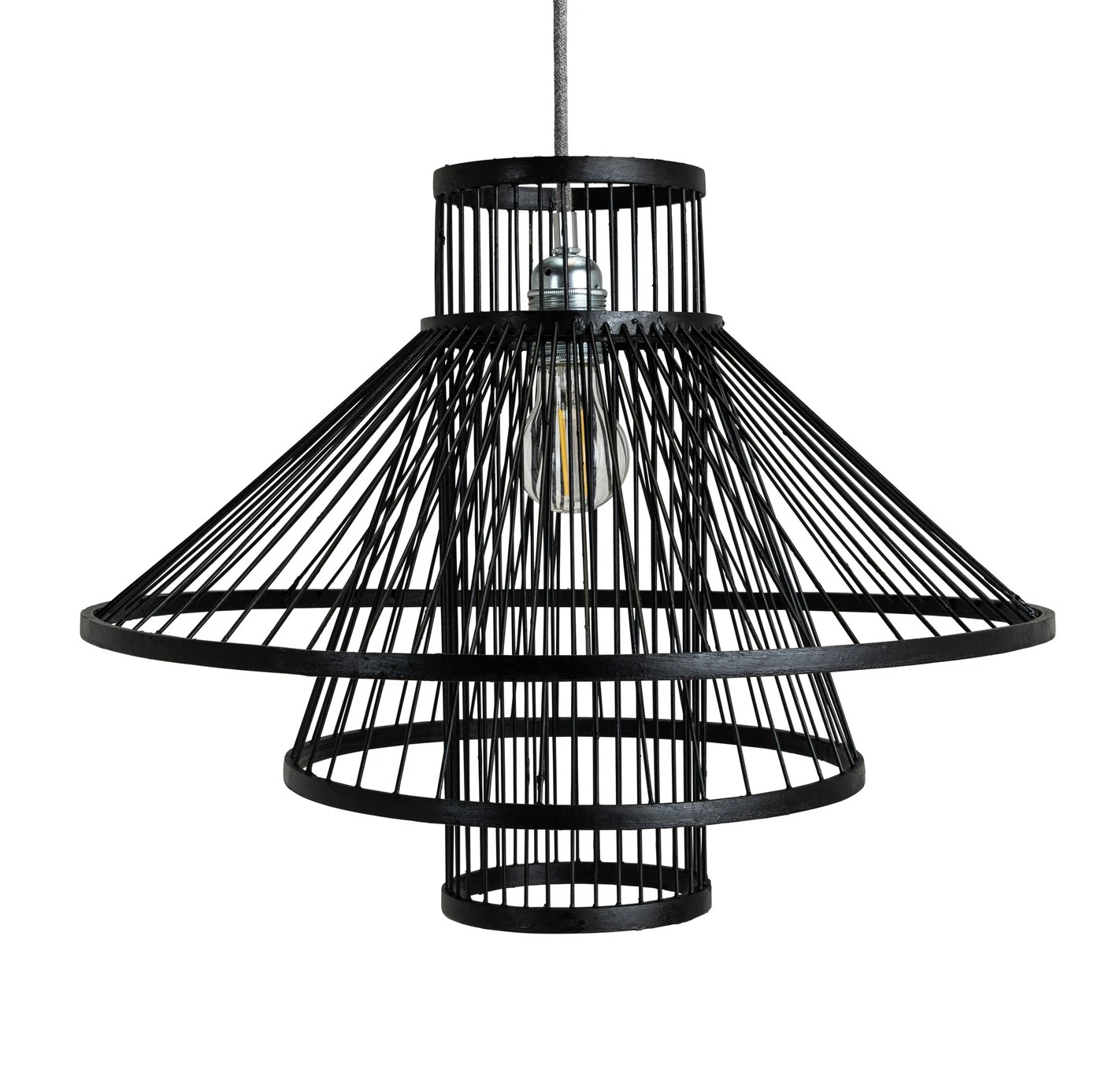Habitat Wood 3 Tier Pendant Shade - Black 2 Habitat Wood 3 Tier Pendant Shade - Black - Image 2
