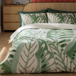Habitat Cotton 180TC Maxi Leaf Green Bedding Set - Double