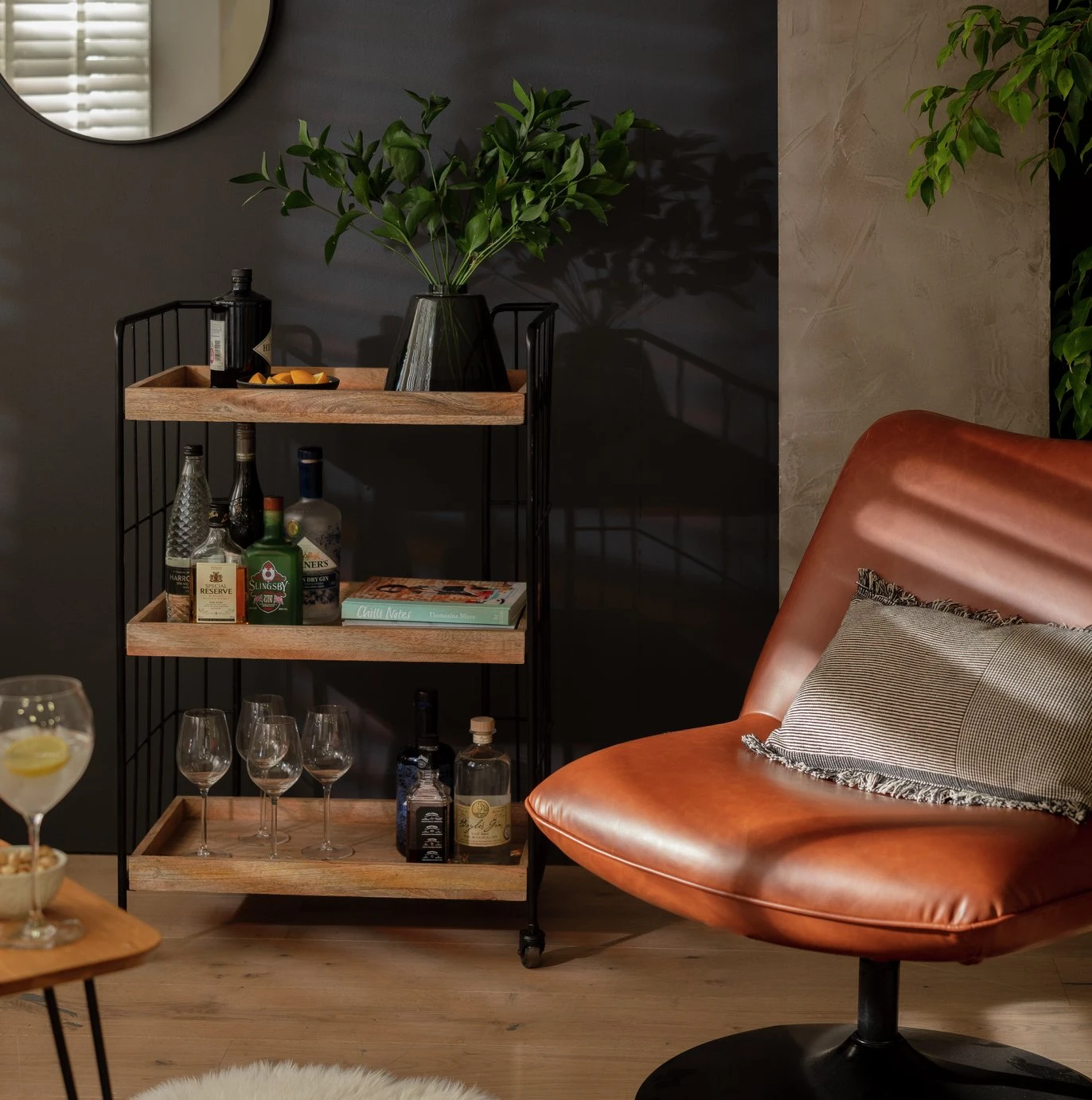 Habitat Kai Wood Drinks Trolley - Black & Mango 2 Habitat Kai Wood Drinks Trolley - Black & Mango - Image 2