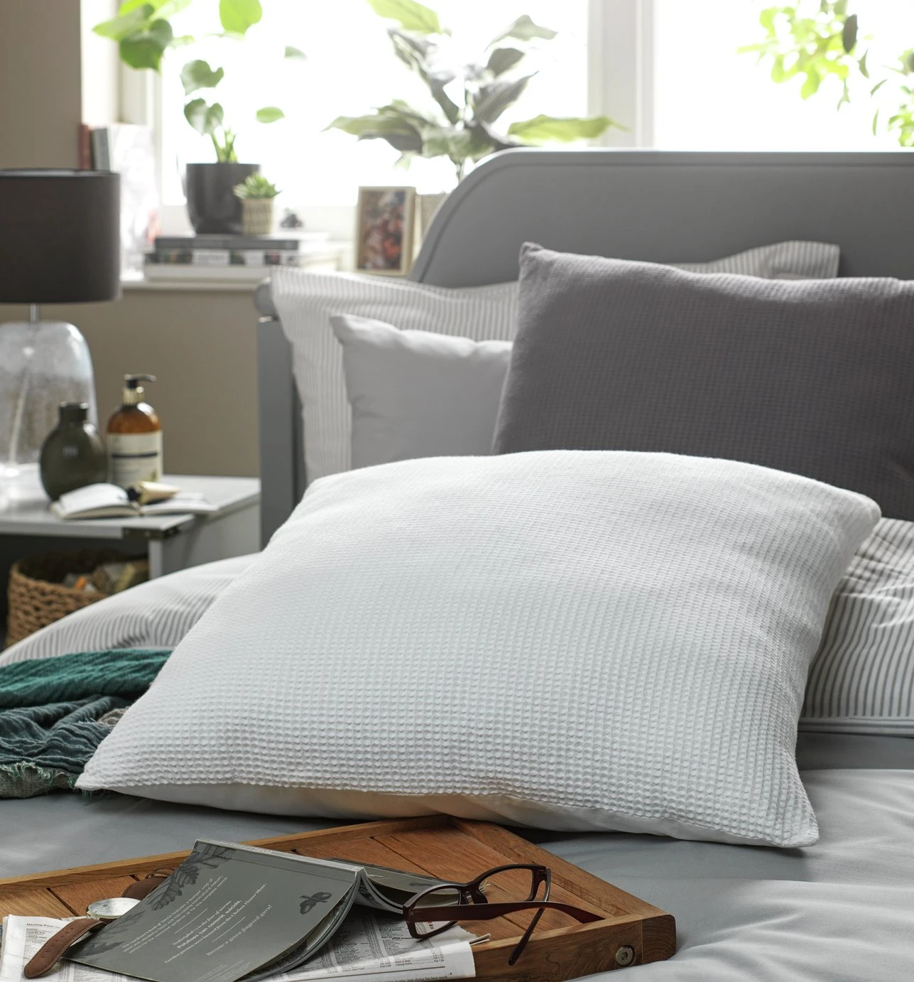 Habitat Waffle Patterned Cushion - White - 59x59cm 2 Habitat Waffle Patterned Cushion - White - 59x59cm - Image 2