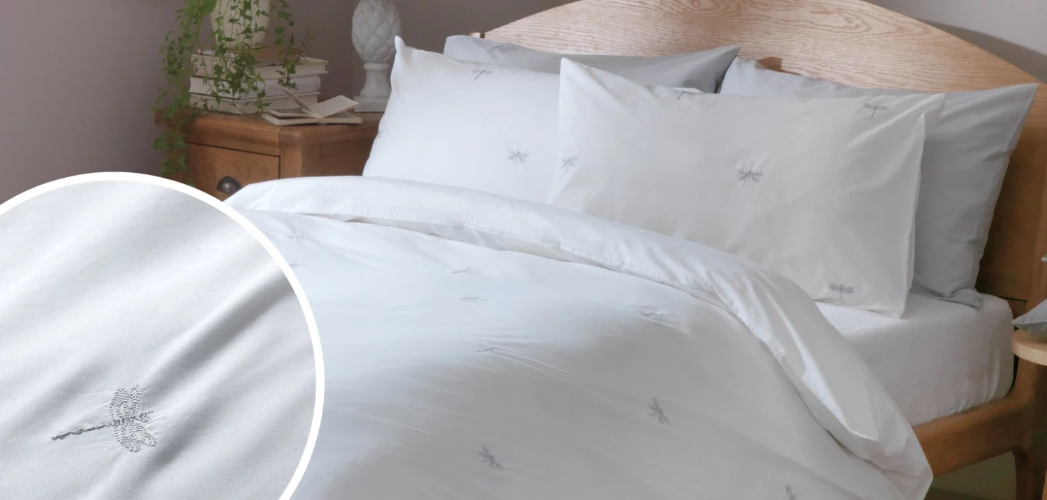 Habitat Dragonfly Embroidered White Bedding Set - Single 5 Habitat Dragonfly Embroidered White Bedding Set - Single - Image 5
