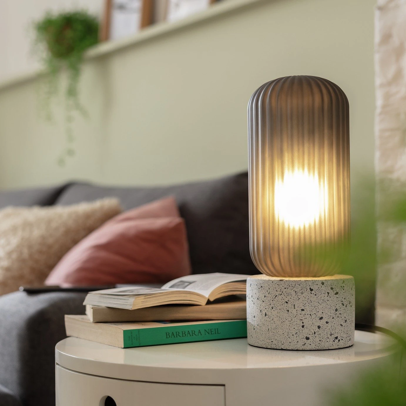 Habitat Rallie Smoked Glass Terrazzo Table Lamp – Grey 1 Habitat Rallie Smoked Glass Terrazzo Table Lamp – Grey