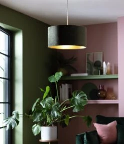 Habitat Gaia Velvet & Foil 40cm Drum Shade - Chive -Habitat Store 9602564 R Z002C