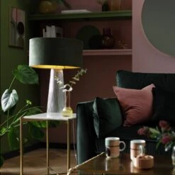 Habitat Gaia Velvet & Foil 40cm Drum Shade - Chive -Habitat Store 9602564 R Z003C