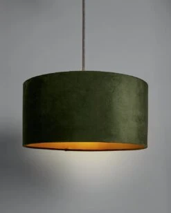 Habitat Gaia Velvet & Foil 40cm Drum Shade - Chive -Habitat Store 9602564 R Z004C