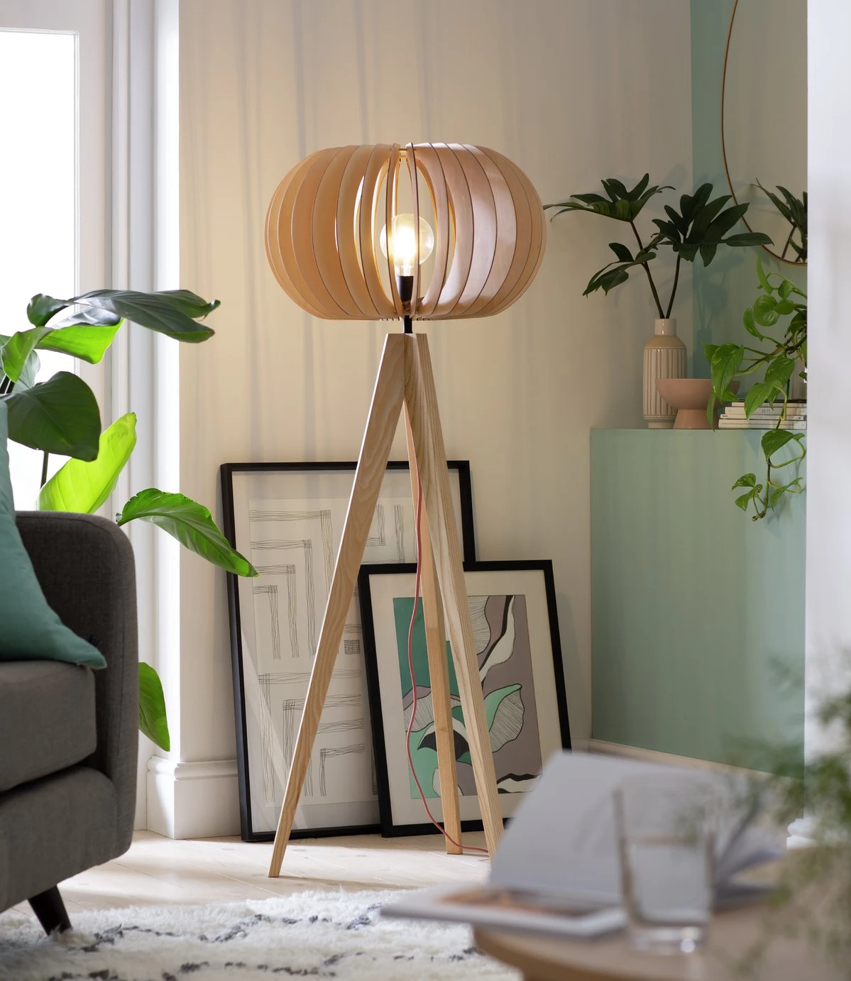 Habitat Achille Ash Wooden Tripod Floor Lamp - Oak 1 Habitat Achille Ash Wooden Tripod Floor Lamp - Oak