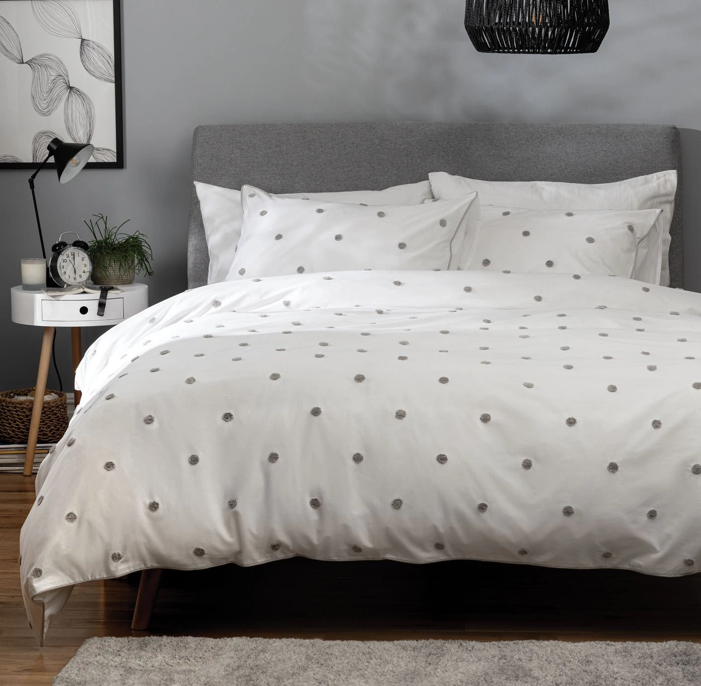 Habitat Tufted Spot White & Grey Bedding Set - Single 1 Habitat Tufted Spot White & Grey Bedding Set - Single