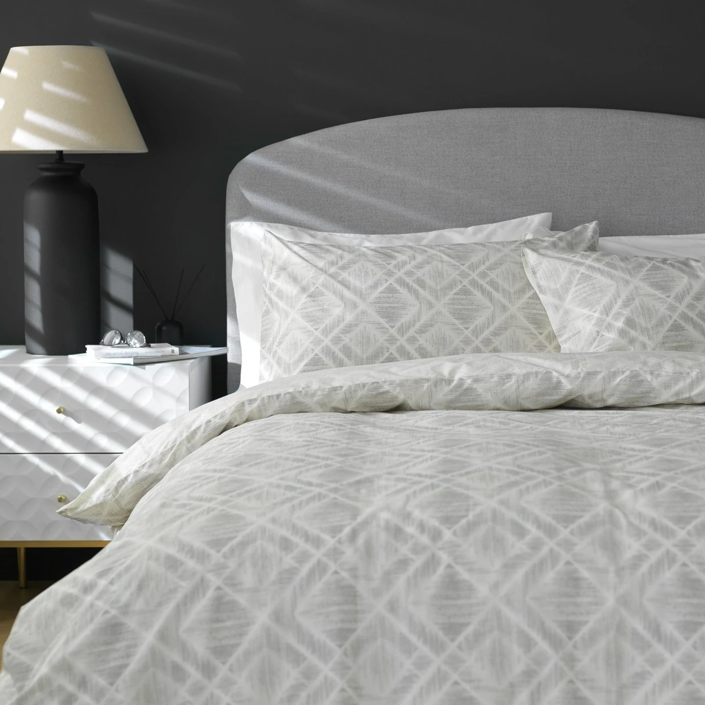 Habitat Cotton 200TC Geo Silver & Cream Bedding Set - Single 1 Habitat Cotton 200TC Geo Silver & Cream Bedding Set - Single