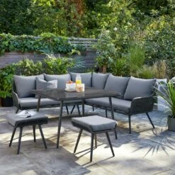 Habitat Malta 6 Seater Rattan Effect Patio Set - Black